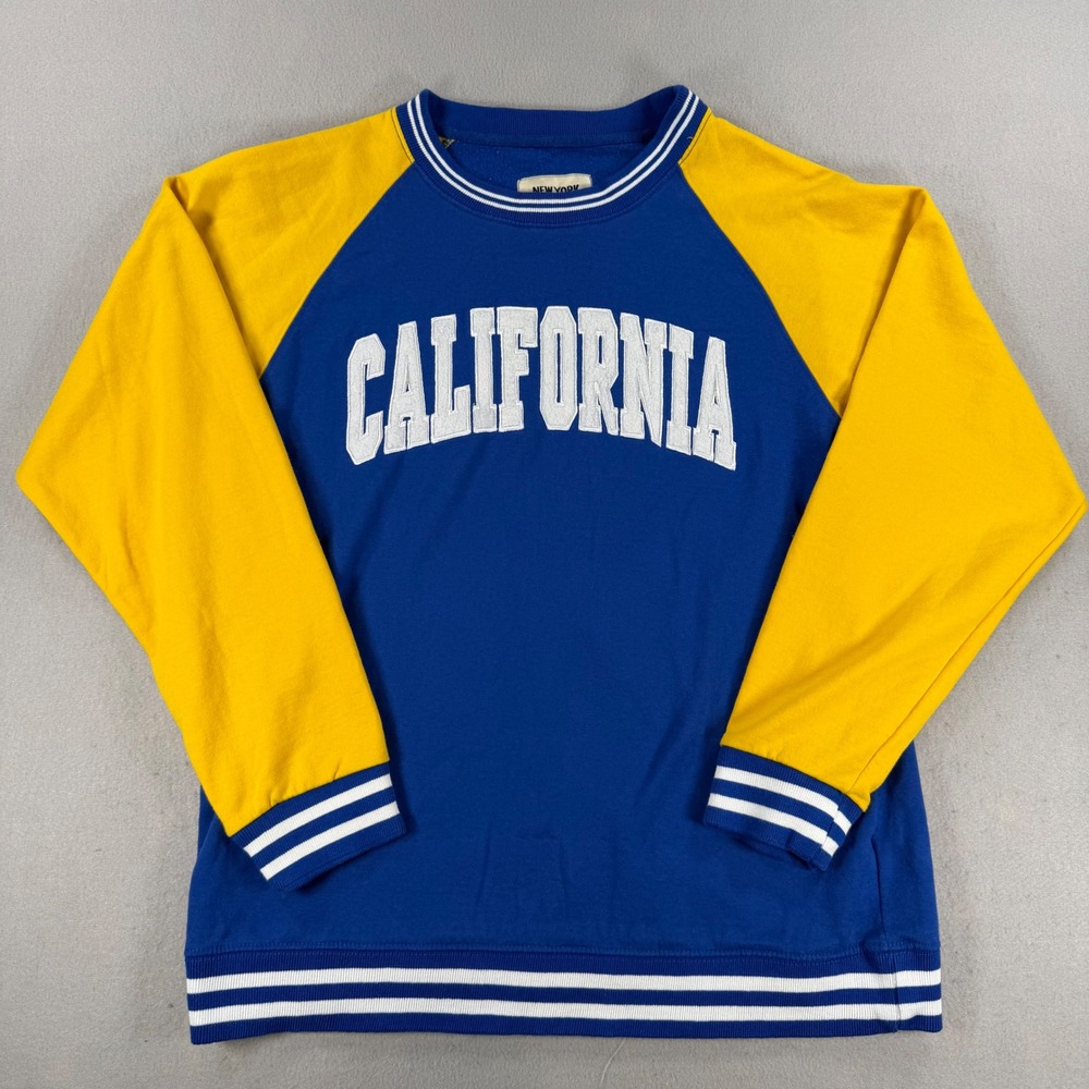 Y2k New York Popular California Sweatshirt Mens Large Blue Yellow Raglan